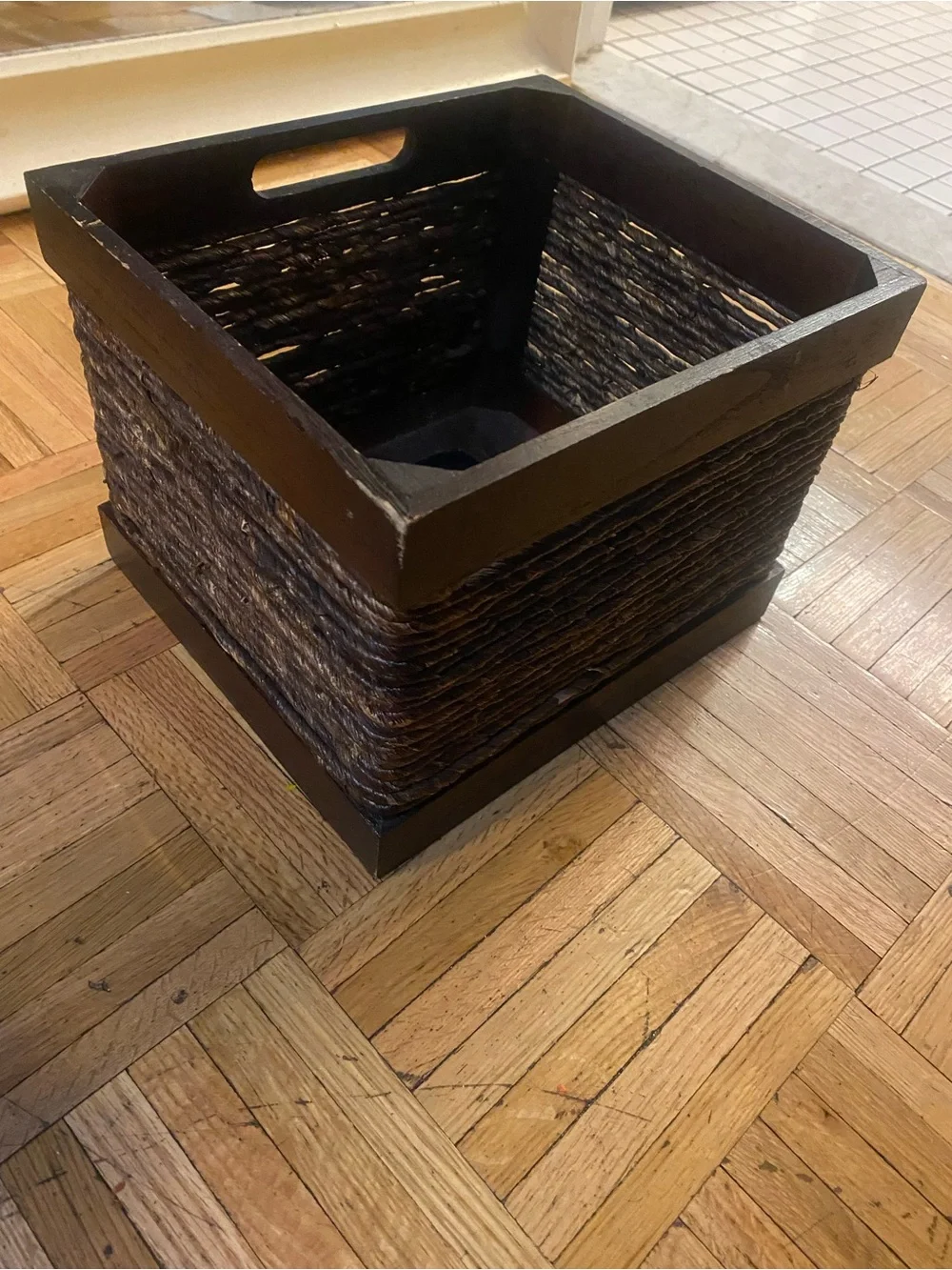 Woven & wood Dark Brown Decorative Storage Basket